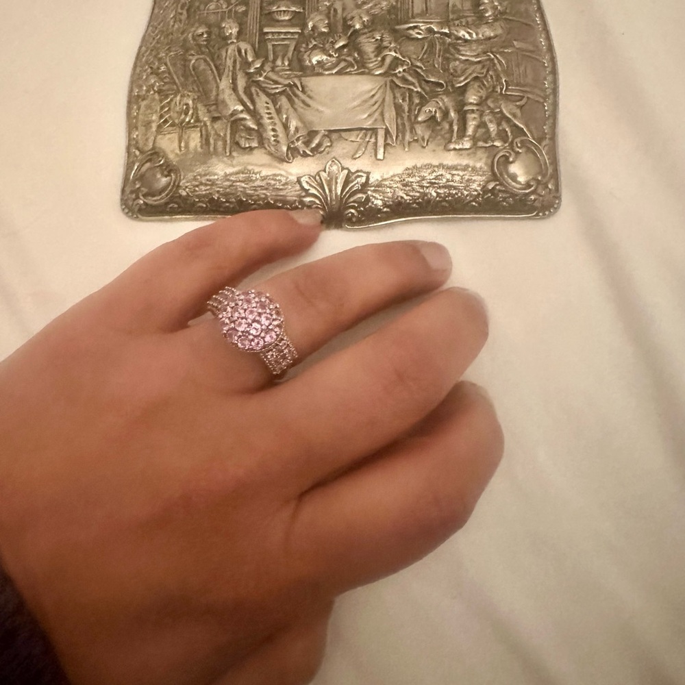 Dazzling Pink sapphire sterling silver Cluster Ring